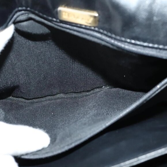 BALLY Quilted Chain Shoulder Bag Leather Black Gold Auth kk478 - Picture 12 of 16